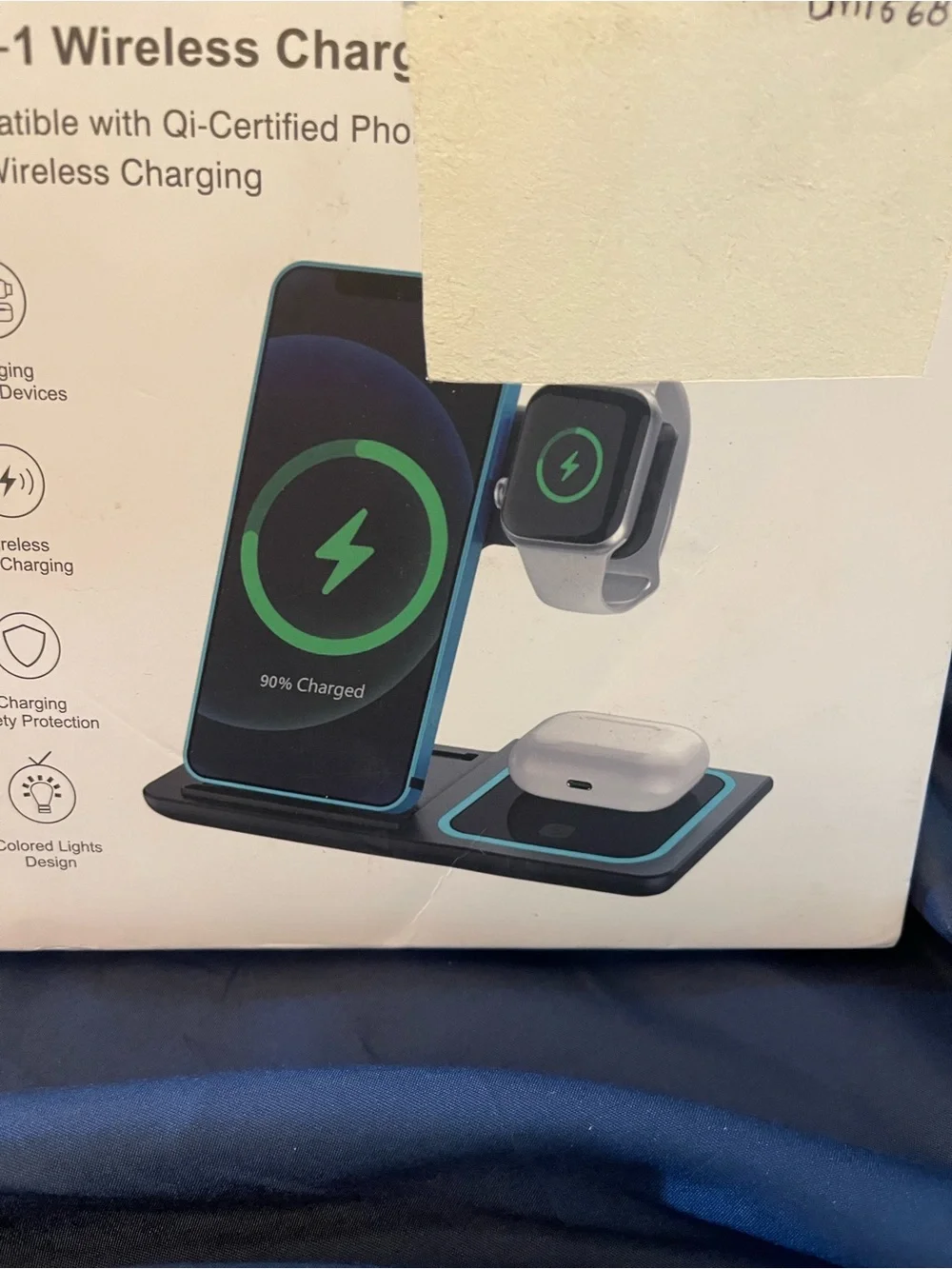 3-in-1 Wireless Charger Station for Phone, Watch & Earbuds - Black/Blue